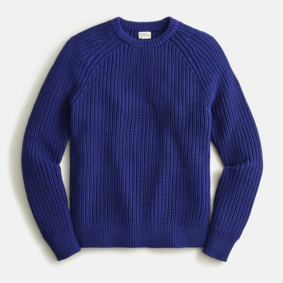 NWT J Crew Shaker Stitch Knit Chunky Heavy Fisherman Sweater in Vivid Navy Blue